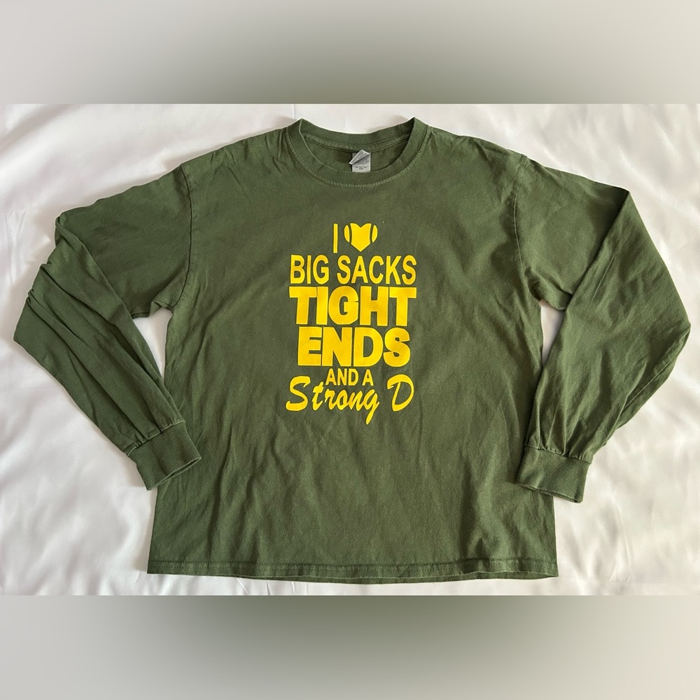 Long Sleeve Green Funny Football Season Apparel by Gildan Size Medium
